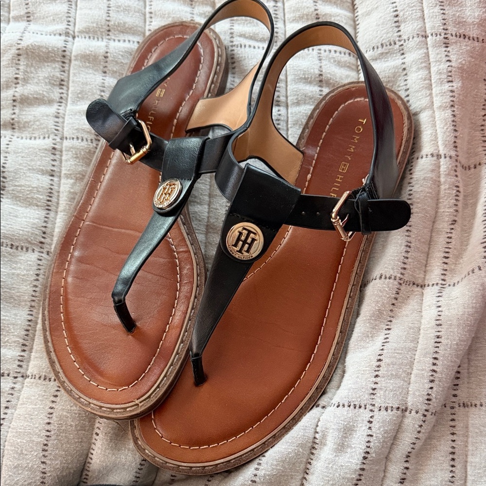 Tommy Hilfiger Black and Tan Women's Sandals